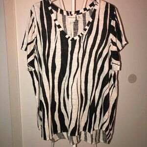 RACHEL ZOE 100% LINEN ZEBRA LIGHTWEIGHT SWEATER KNIT T-SHIRT SIZE 2X NWOT
